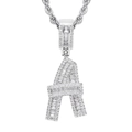 Hip hop silver letter A pendant necklace with pavé cubic zirconia on rope chain - Letter A / 60cm Twist Chain / Silver