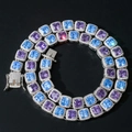 10mm silver hip hop chain with square blue and purple stones and micro pavé clasp - Length 18cm / 10mm Width / Blue Purple