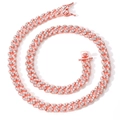 9mm rose gold Cuban link chain necklace with pave-set zircon for a hip-hop style look - White Zircon + Rose Gold / 7 inch (18cm)