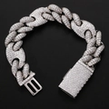 Bracciale cubano pesante hip hop in finitura argento con zirconi pavimentati - Argento / 17.78cm (7pollici)