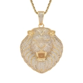 Hip hop lion head pendant necklace in gold finish with micro paved cubic zirconia - Gold