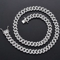 9mm Iced Out Silver Cuban Link Chain with white Cubic Zirconia and secure box clasp - Silver / 7 inch (18cm)