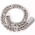 Iced out silver Cuban G-Link necklace with pave setting white stones and box clasp - Silver Style 16