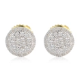 Men's 925 sterling silver hip hop stud earrings with gold plating and round pave cubic zirconia - 2-Piece Set / Silver
