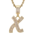 Dettaglio del ciondolo a lettera X placcato oro con pietre di zircone scintillanti - Lettera X / un solo ciondolo, senza catena / Oro
