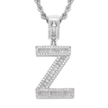 Dettaglio del ciondolo hip hop lettera Z in argento con zirconi e catena rope - Lettera Z / un solo ciondolo, senza catena / Argento