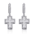 Silver hip hop hoop earrings with micro-paved cubic zirconia cross pendants for men and women - Full / Silver