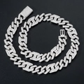 Men's 15mm wide silver iced out cuban chain necklace with micro paved cubic zirconia - 7inch (Bracelet Approx 18cm) / 15mm Width / Silver