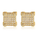 Iced out square hip hop stud earrings for men in gold finish with pavé set cubic zirconia - One Pair / Gold
