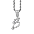 Vereister silberner Buchstabe B Anhänger mit Kordelkette und weißen Zirkonia-Steinen - Buchstabe B / Edelstahl-Kordelkette / Silber