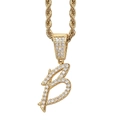 Makroaufnahme der Gold-Kordelkette mit Buchstabe B Anhänger und Zirkonia-Besatz - Buchstabe B / Edelstahl-Kordelkette / Gold