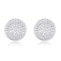 Sparkling S925 silver round stud earrings with full pave cubic zirconia for men - Pair (925 Sterling Silver Earring Post) / 925 Silver / Silver