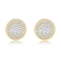 Hip hop S925 silver round stud earrings with gold finish and sparkling zircon stones - Pair (925 Sterling Silver Earring Post) / 925 Silver / Gold
