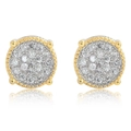 S925 silver hip hop stud earrings with micro-paved zircons and two-tone gold accents - 925 Silver / Two-tone Pair