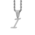 Detailansicht des Z-Anhängers mit Zirkonia-Mikropavé und Seilkette im Hip-Hop-Stil für Herren - Buchstabe I / Edelstahl-Kordelkette / Silber
