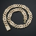 Golden 15mm hip hop Cuban link necklace with iced out pave diamonds and fold-over clasp - 7inch (Bracelet Approx 18cm) / 15mm Width / Gold