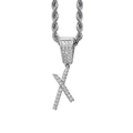 Makroansicht des silbernen Buchstaben-X-Anhängers mit Zirkonia-Besatz und Kordelkette - Buchstabe X / Edelstahl-Kordelkette / Silber
