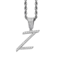 Makroaufnahme des eisgekühlten Buchstabens Z mit Mikro-Zirkonia auf einer Seilkette - Buchstabe Z / Edelstahl-Kordelkette / Silber