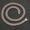 9mm Cuban link chain with white and pink zircon pave setting in rose gold finish - Pink and White Zircon / 7 inch (18cm)