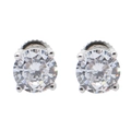 Detailed macro view of S925 sterling silver four-prong stud earrings with clear cubic zirconia - Large / Silver