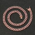 Collier maille cubaine 9mm en or rose avec pierres de zircone rose - Zircon Rose avec Or Rose