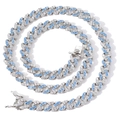 Chaîne cubaine 9mm en argent avec zircons blancs et bleu ciel alternés - Zircon Bleu + Zircon Blanc