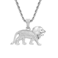 Ciondolo a testa di leone in argento con zirconi micro pavé e catena a corda ritorta - 3mm*60cm Catena a Corda in Acciaio Inossidabile / Argento