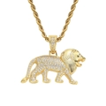 Hip hop lion pendant necklace in 18K gold finish with iced out micro paved zircon stones - 3mm*60cm Stainless Steel Rope Chain / Gold