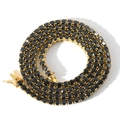 Hip Hop 4mm Tennis Kette mit schwarzen Zirkonia Steinen und vergoldetem Verschluss für Herren - 24 Zoll Halskette (60cm) / Goldschwarz