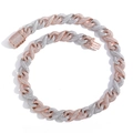 Two-tone 15mm infinity link Cuban chain necklace with pave-set cubic zirconia stones - Rose Gold + White Gold / 24inch Necklace (Length 60cm)