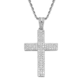 Detail view of silver hip hop cross pendant with triple-row micro-paved cubic zirconia stones - Silver Cross Style / Silver