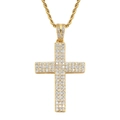 Hiphop Goldkreuz-Anhänger mit dreireihigen Zirkonia an einer klassischen Seilkette - Gold Kreuz Stil / Gold