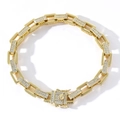 Men's luxury gold plated box chain bracelet with iced out pavé zircon links and secure buckle - Gold Bracelet Style (7inch)