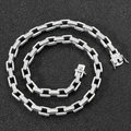 Silver iced out box chain hip hop necklace for men with sparkling zircon pave rectangle links - Silver Extra Long (24inch)