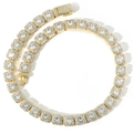 Detail shot of a 13mm gold iced out tennis chain with square links and pavé diamonds - 13mm (7inch Bracelet) / Gold