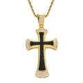 Hip hop black cross pendant necklace with gold plating and cubic zirconia stones - Stainless Steel Twist Chain Style / Gold