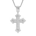 Iced out hip hop cross pendant necklace with baguette stones on a silver rope chain - Twist Chain Style / Silver