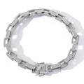 Hip hop silver box chain bracelet with micro-paved cubic zirconia and secure clasp - Silver Long Bracelet (8inch)