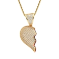 Detail of hip-hop broken heart pendant with micro-paved cubic zirconia and red enamel finish - Gold (Left Side)