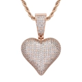 Collier pendentif cœur en or rose serti de zircons avec chaîne de corde - (Style 3) Or Rose + 60cm Chaîne Corde