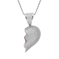 Detail of hip hop heart pendant with zircon pavé setting and red enamel accents - Silver (Right Side)