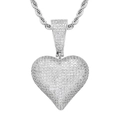 Pendentif cœur hip hop avec zircons micro-pavés et chaîne de corde argentée - (Style 3) Argent + 60cm Chaîne Corde
