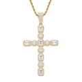 Détail macro du pendentif croix hip hop doré avec zircons rectangulaires et ronds brillants - Collier Chaîne de Corde / 3mm*60cm / Or