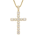 Ciondolo a croce hip hop dorato con grandi zirconi su una collana a catena a corda - Collana a catena di corda / 3mm*60cm / Oro