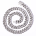 12mm silver cuban link chain with pave set cz diamonds and square security clasp - 7" / 12mm Wide / Silver