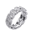 Hip hop 8mm cuban link ring featuring half micro-pave zircons and half polished silver finish - Size 5 / Silver