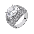 Herren Hip-Hop Ring mit großem runden Zirkonia und funkelndem Silber-Metall-Finish - US 6 / Silber