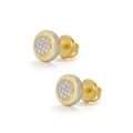 Two-tone S925 sterling silver round stud earrings with pave zircon and screw backs - Pair (Two-tone Circular Style 9) / 925 Silver / Gold