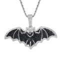 Collana con ciondolo a pipistrello gotico con zirconi neri e catena in corda d'argento hip hop - Argento