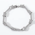 Hip hop silver wire chain bracelet with full zircon paving and lobster clasp design - Silver 7inch
